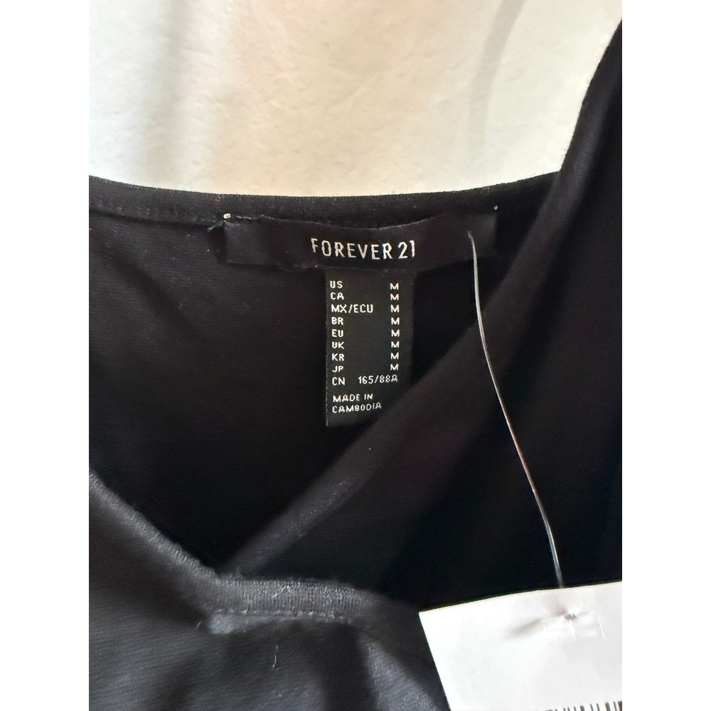 Forever 21 Black Ruched Mini Dress Adjustable Straps Wrap Hem Bodycon Medium NWT - Picture 3 of 4
